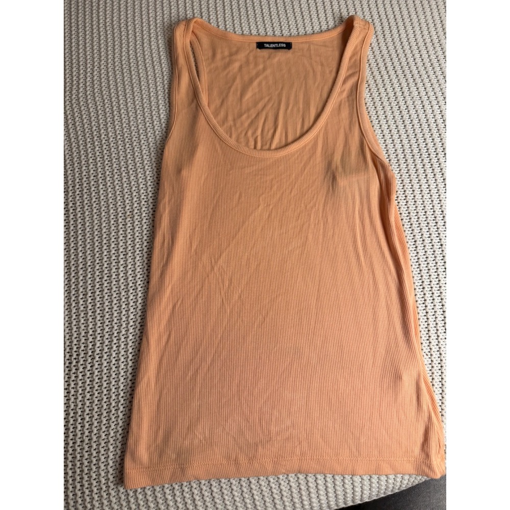 Talentless Womens Ribbed Scoop Neck Tank Top Peach Orange Size Medium